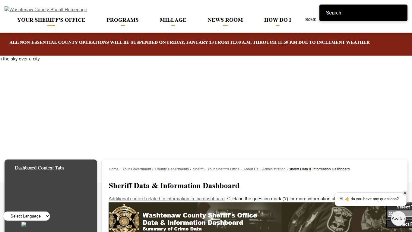 Sheriff Data & Information Dashboard Washtenaw County, MI - Official Website
